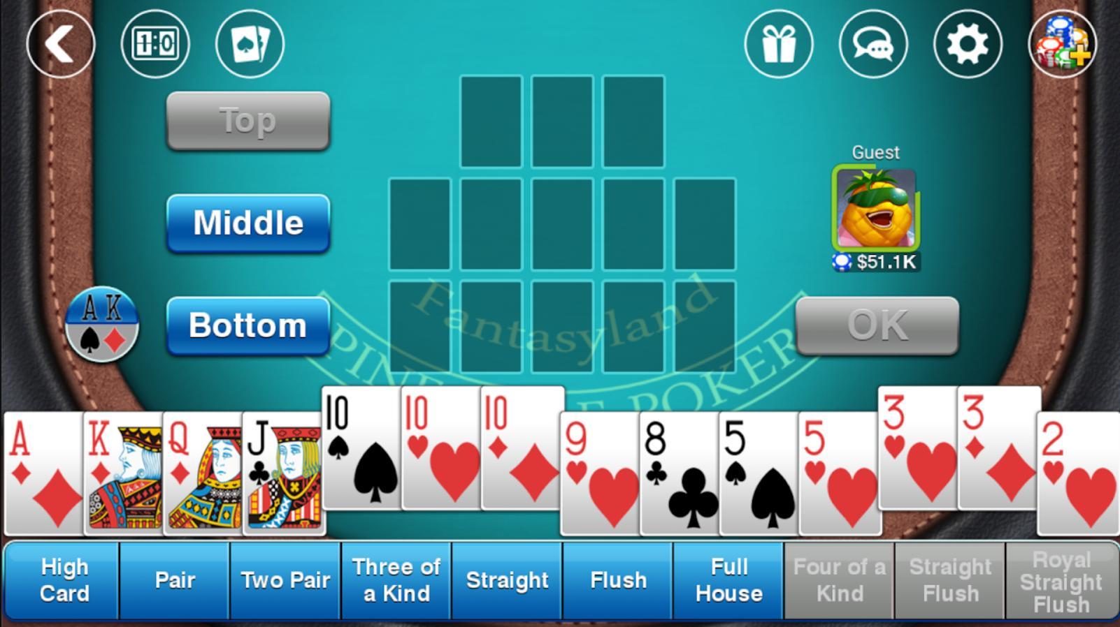 DH Pineapple Poker OFC - دانلود بازی های پوکر برای گوشی های اندروید و ios